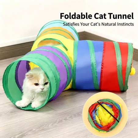 Foldable Rainbow Cat Tunnel Toy | Paws of Oz