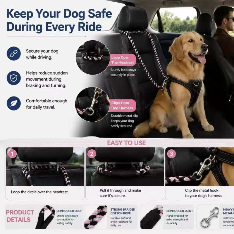 Dog Car Seat Belt, 360° Swivel Hook | Paws of Oz
