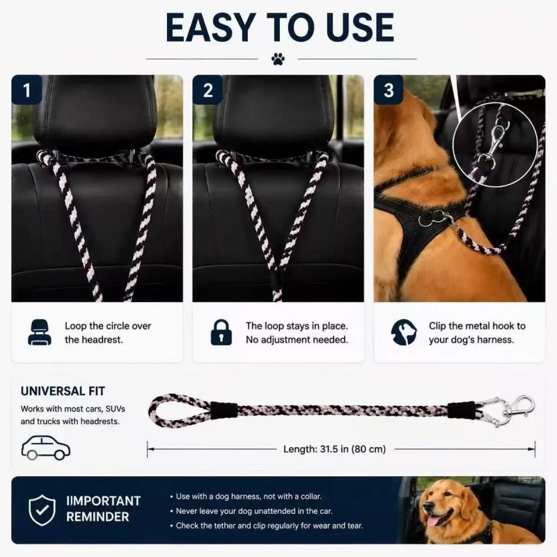 Dog Car Seat Belt, 360° Swivel Hook | Paws of Oz