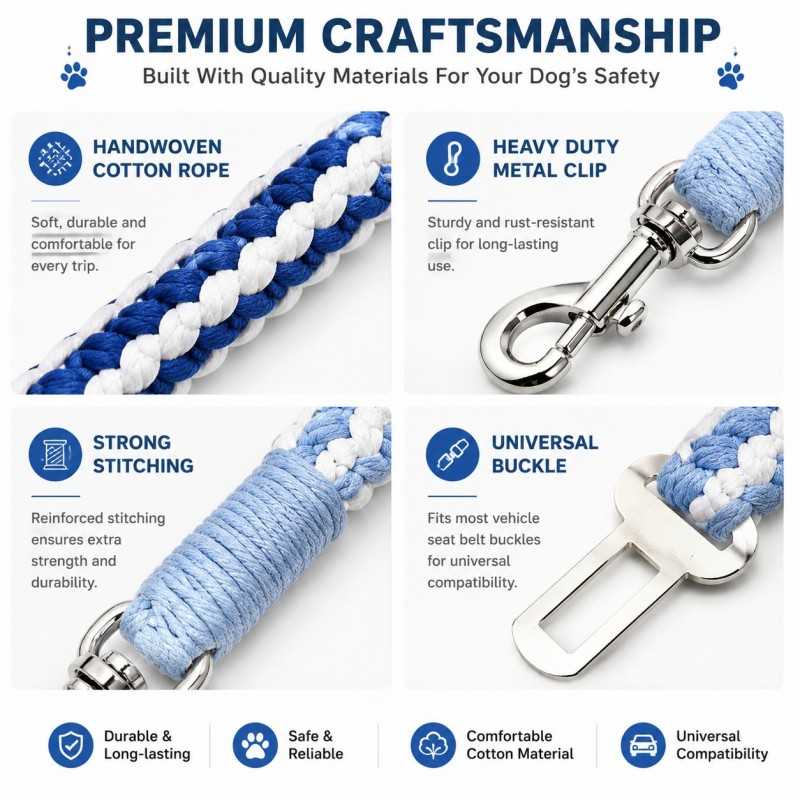 Hand-Woven Cotton Dog Seat Belt Tether | Paws of Oz