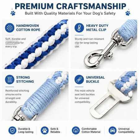 Hand-Woven Cotton Dog Seat Belt Tether | Paws of Oz