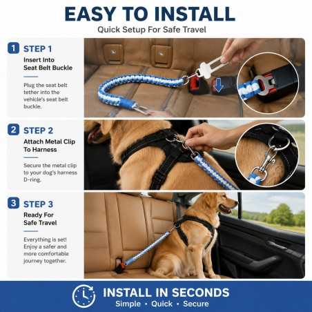 Hand-Woven Cotton Dog Seat Belt Tether | Paws of Oz