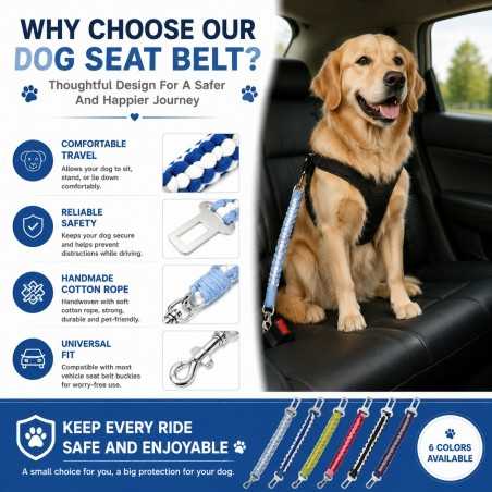 Hand-Woven Cotton Dog Seat Belt Tether | Paws of Oz