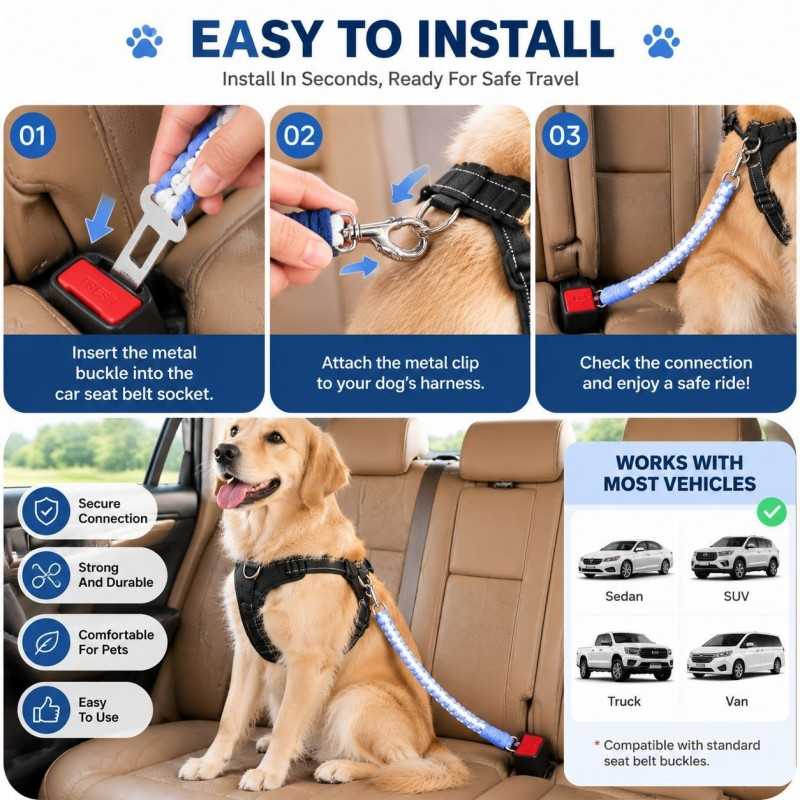Hand-Woven Cotton Dog Seat Belt Tether | Paws of Oz