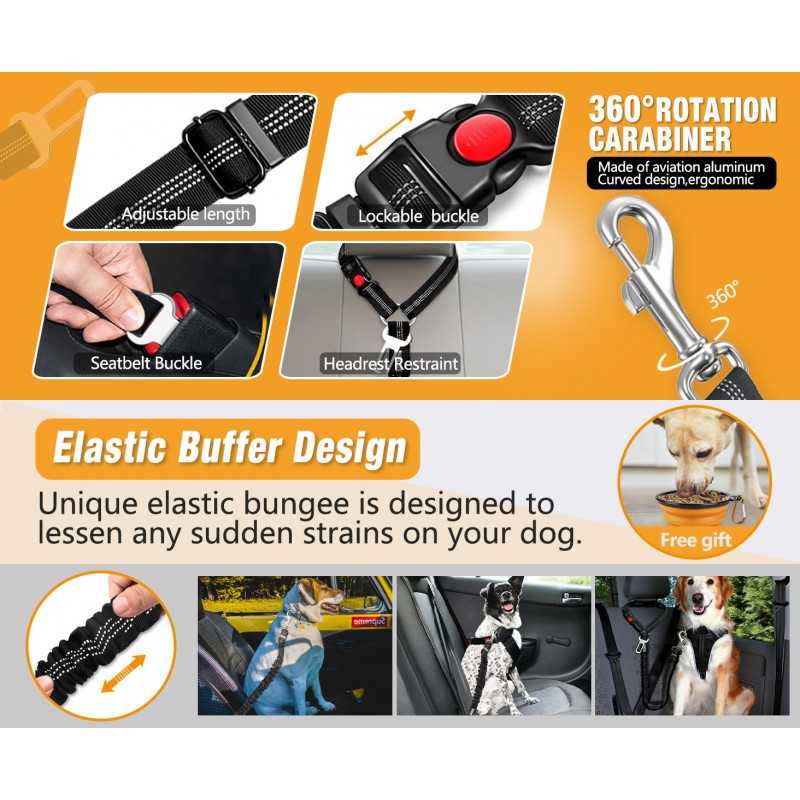 2-Pack Reflective Bungee Dog Seat Belt | Paws of Oz
