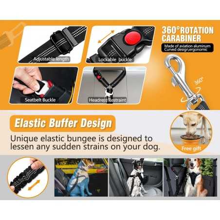 2-Pack Reflective Bungee Dog Seat Belt | Paws of Oz