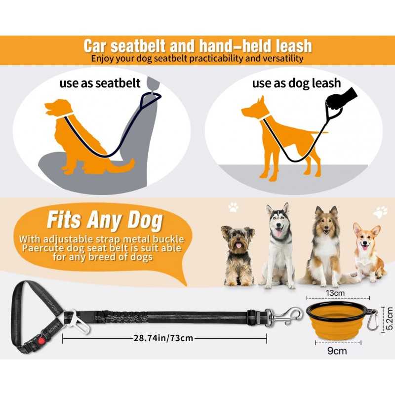 2-Pack Reflective Bungee Dog Seat Belt | Paws of Oz