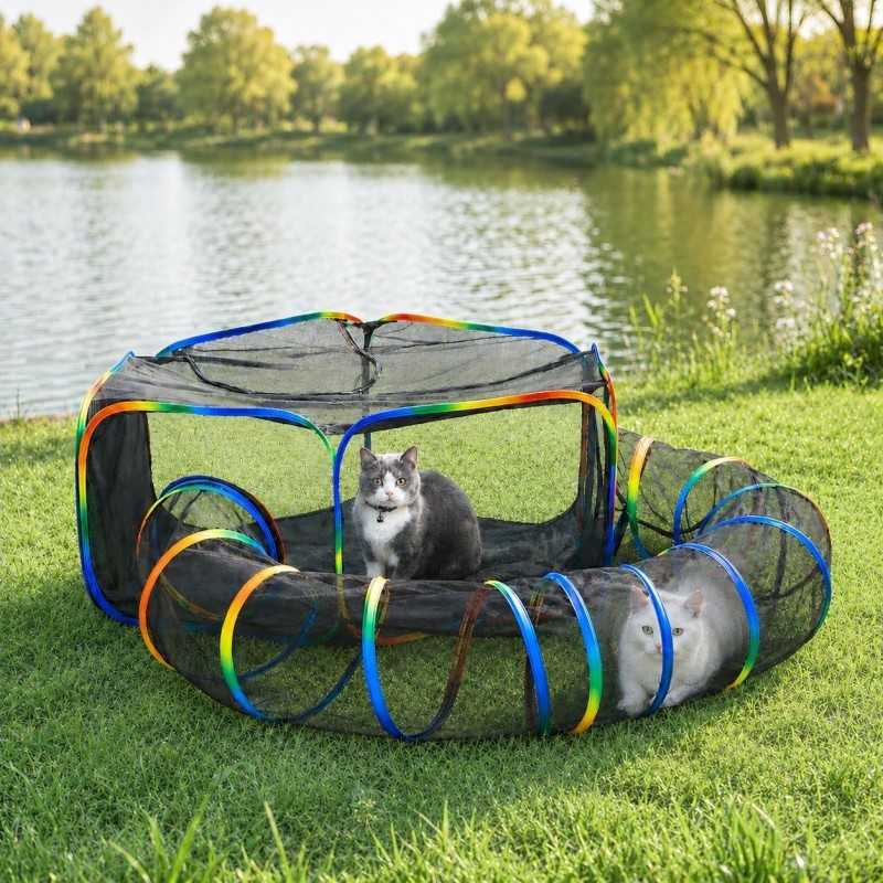 2-in-1 Outdoor Catio with Tent & Tunnel | Paws of Oz