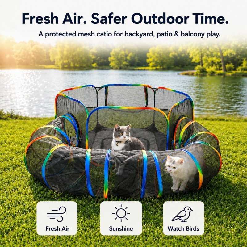 2-in-1 Outdoor Catio with Tent & Tunnel | Paws of Oz